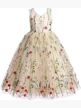 Kids Embroidered Tutu Wedding Bridesmaid Dress Ball Gown